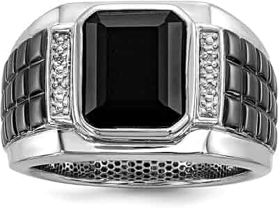 Size 9 Sterling Silver Diamond & Simulated Onyx Square Black Men's